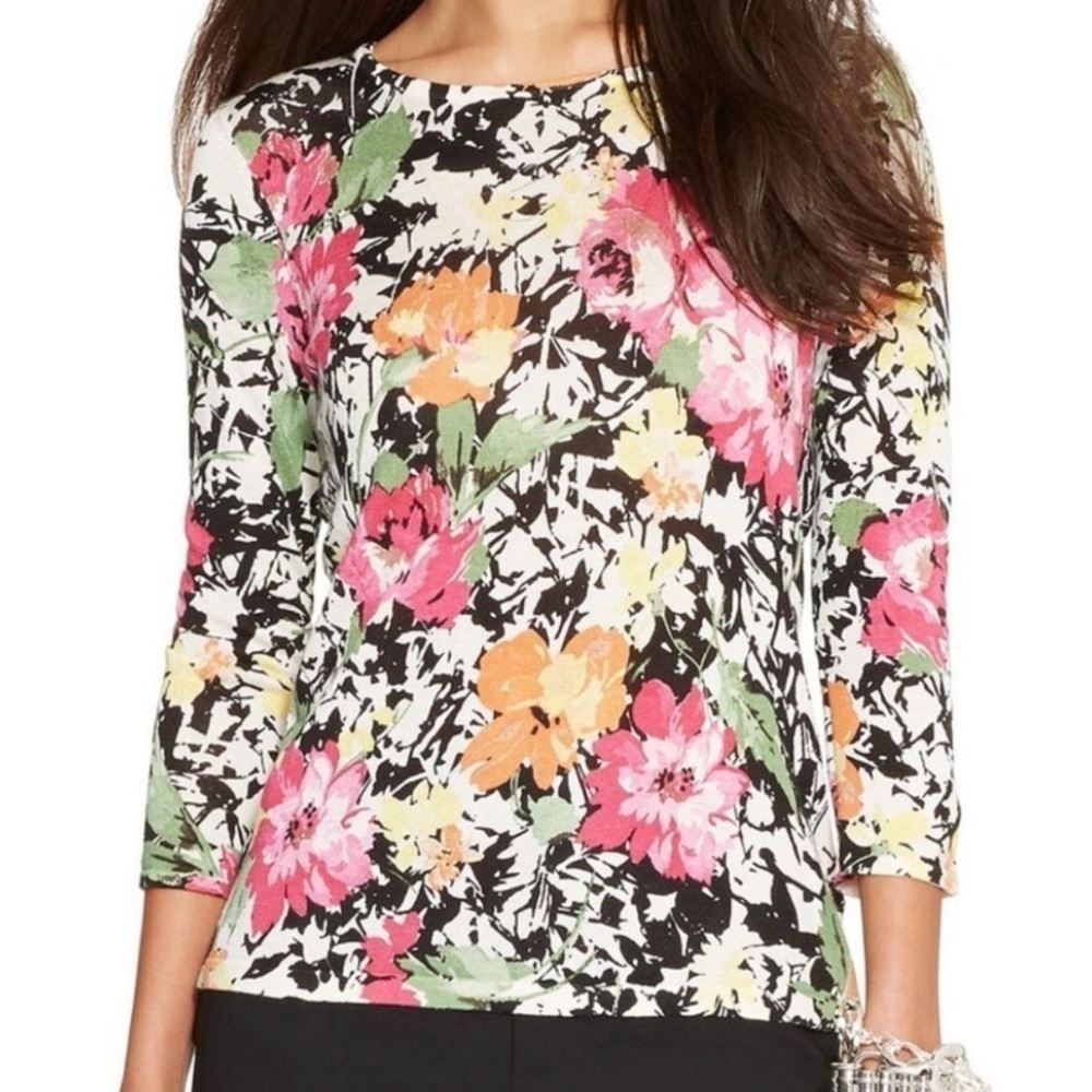 Lauren Ralph Lauren Floral Linen Top Long Sleeve Lightweight Plus Size: XL